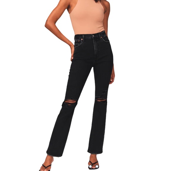 Abercrombie & Fitch Denim - Abercrombie Womens Ankle Straight Jeans 0/25 Ultra High Rise Distressed Black